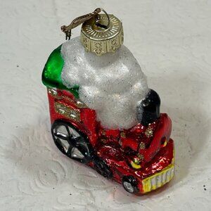 VTG Train Hand Blown Glass Glitter Christmas Tree Ornament 2.25"x3"